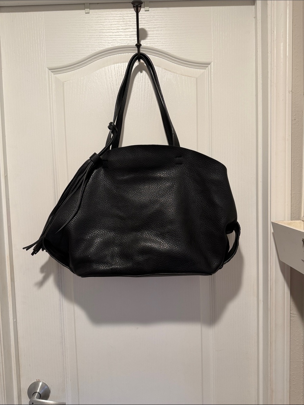 Chinese Laundry Large Black Pebbled Tote with Tassel Accent